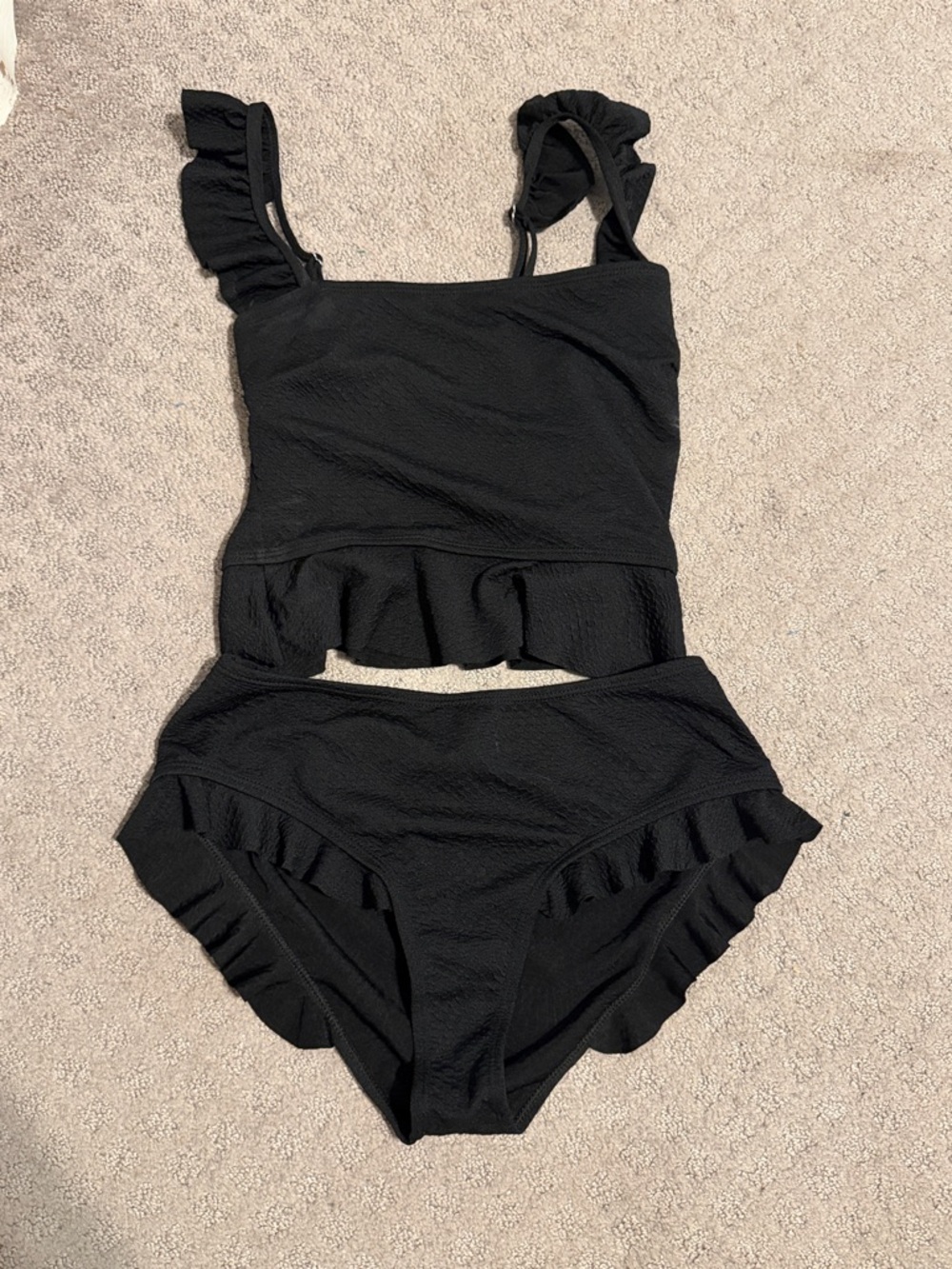 Swim Suit Bathing Ruffle Tankini Set - Black - Large
